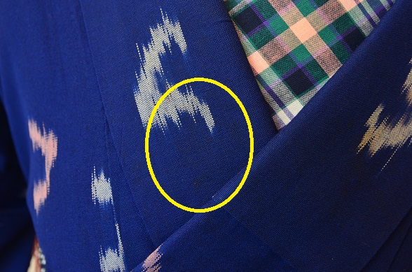 「く」の字模様の青ウール単衣きもの【身丈149.5cm】